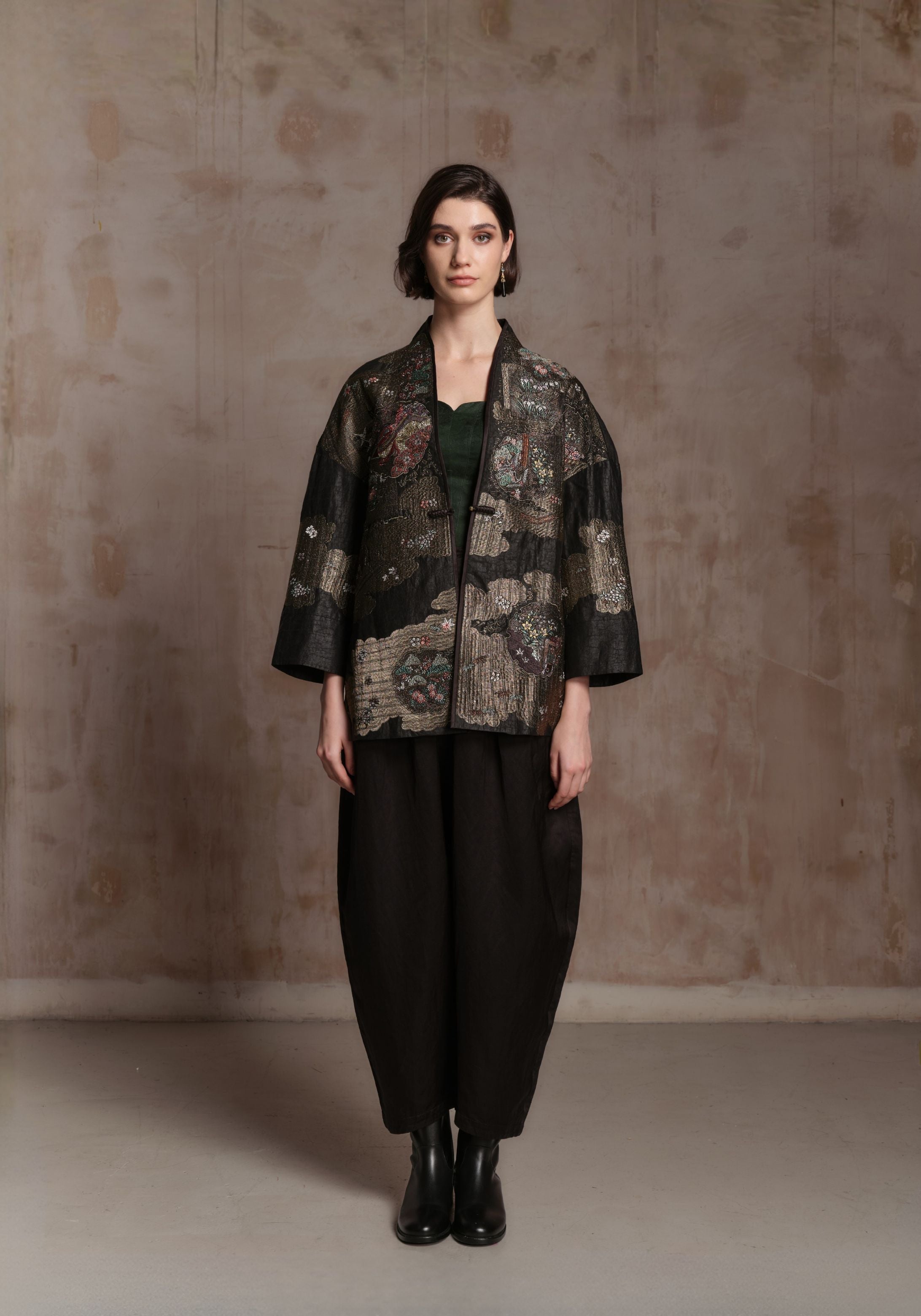 Black Mud-Dyed Silk Embroidered Jacket