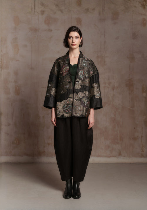 Black Mud-Dyed Silk Embroidered Jacket