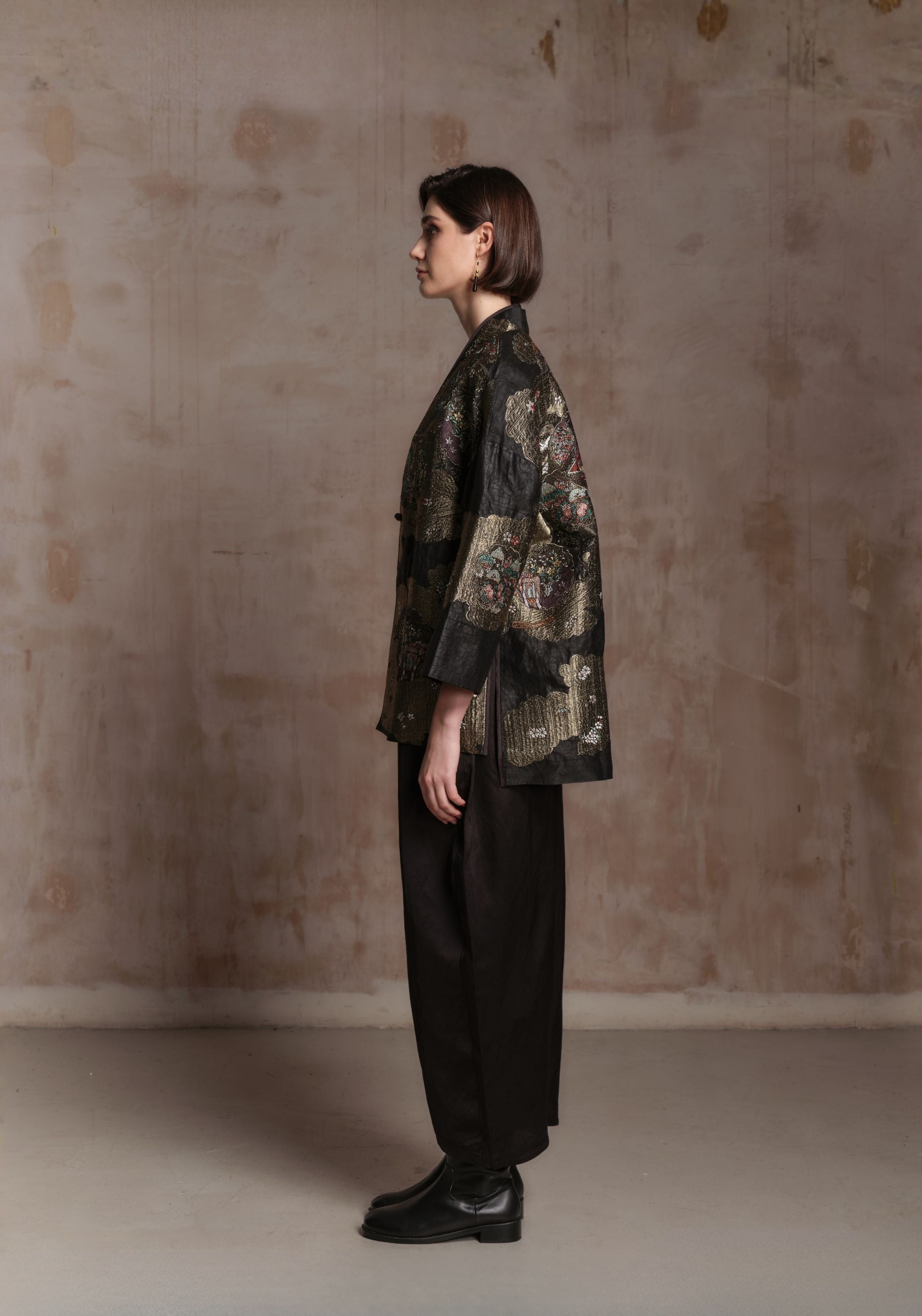 Black Mud-Dyed Silk Embroidered Jacket