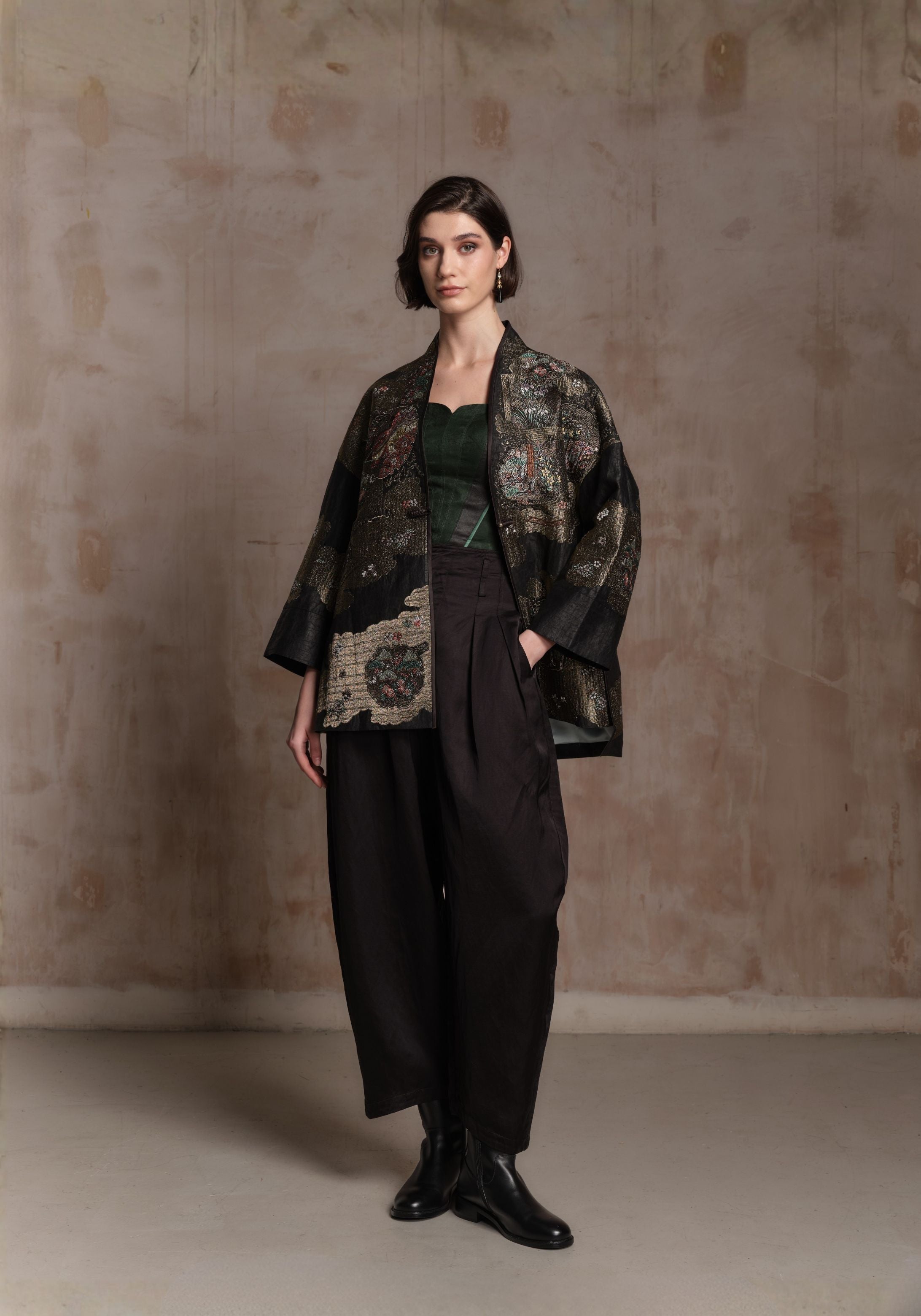 Black Mud-Dyed Silk Embroidered Jacket