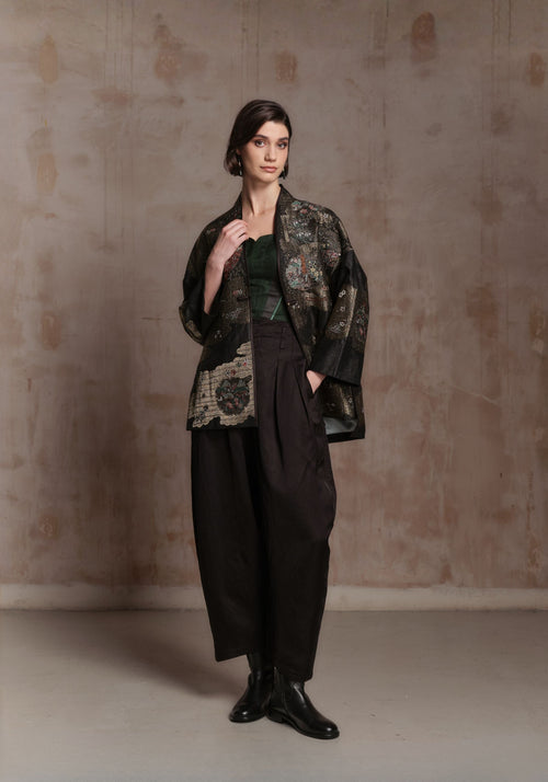 Black Mud-Dyed Silk Embroidered Jacket