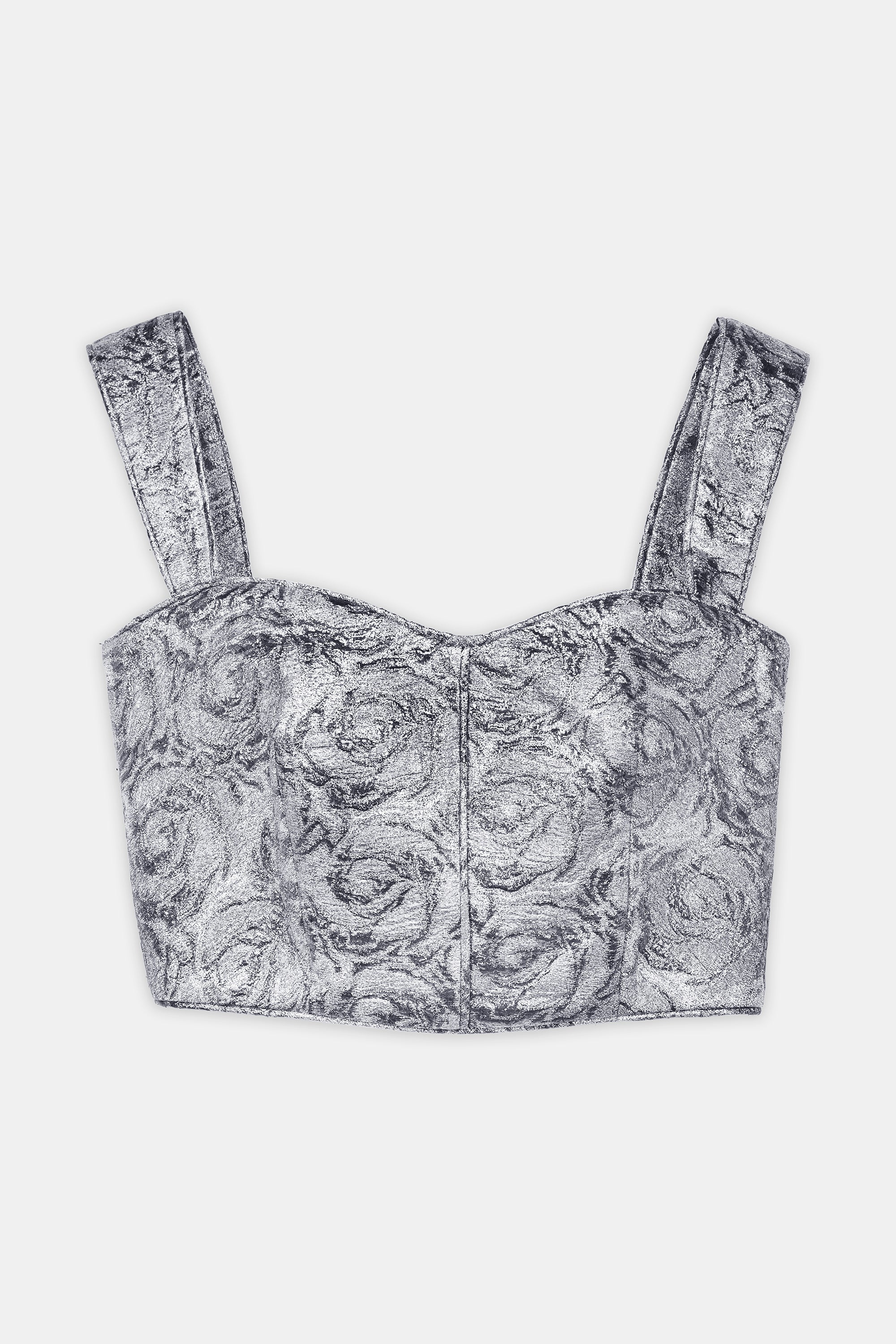 Nean Silver Brocade Cropped Top Dark Silver