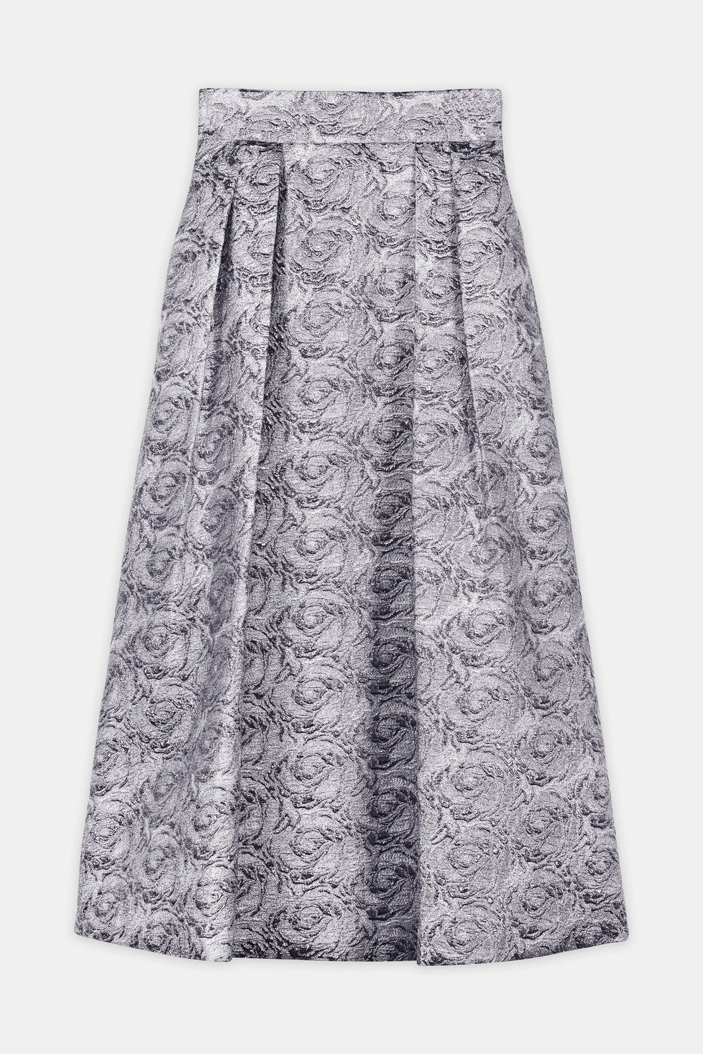 Nean Silver Brocade A-Line Midi Skirt Dark Silver