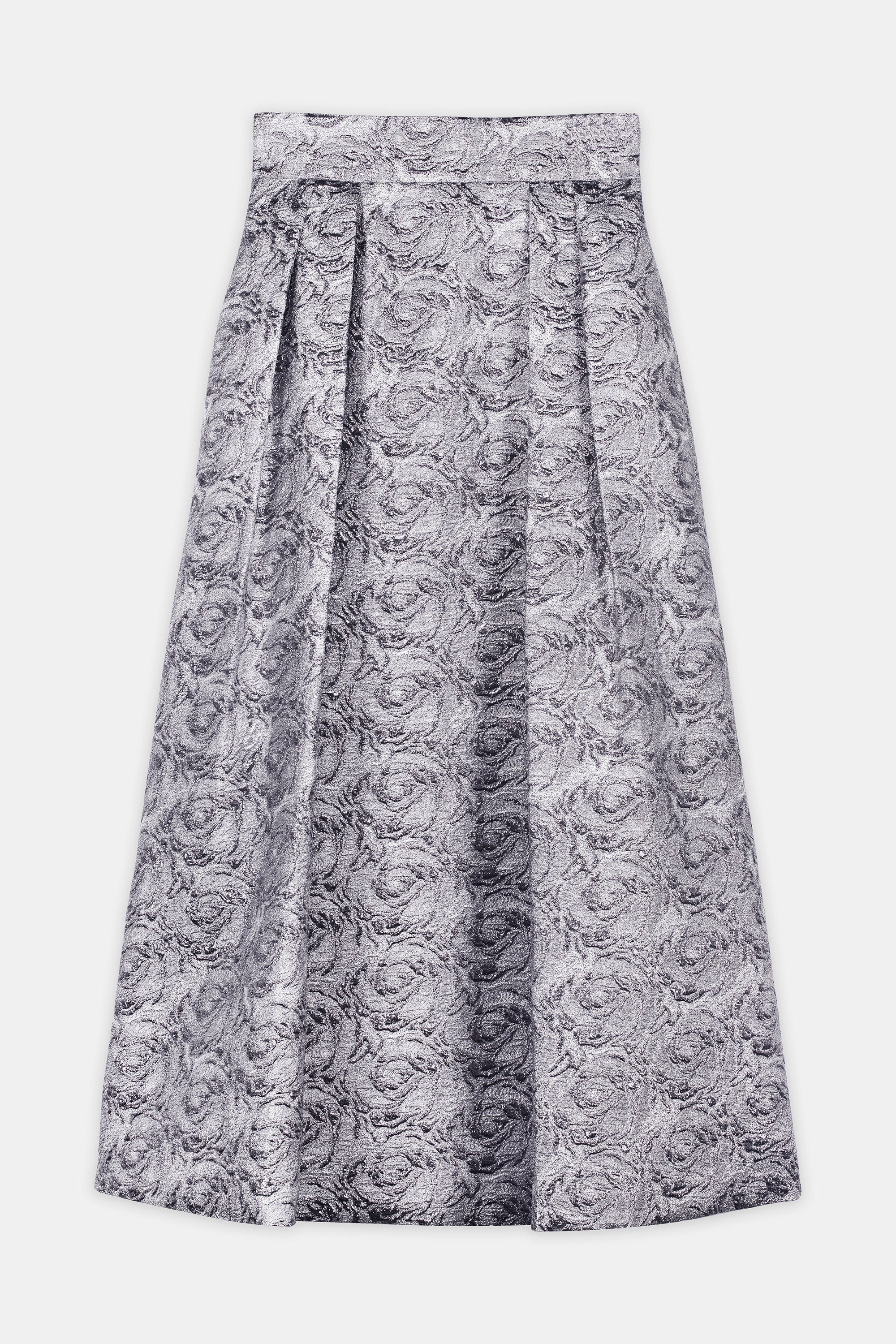 Nean Silver Brocade A-Line Midi Skirt Dark Silver
