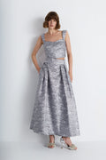Nean Silver Brocade A-Line Midi Skirt Dark Silver