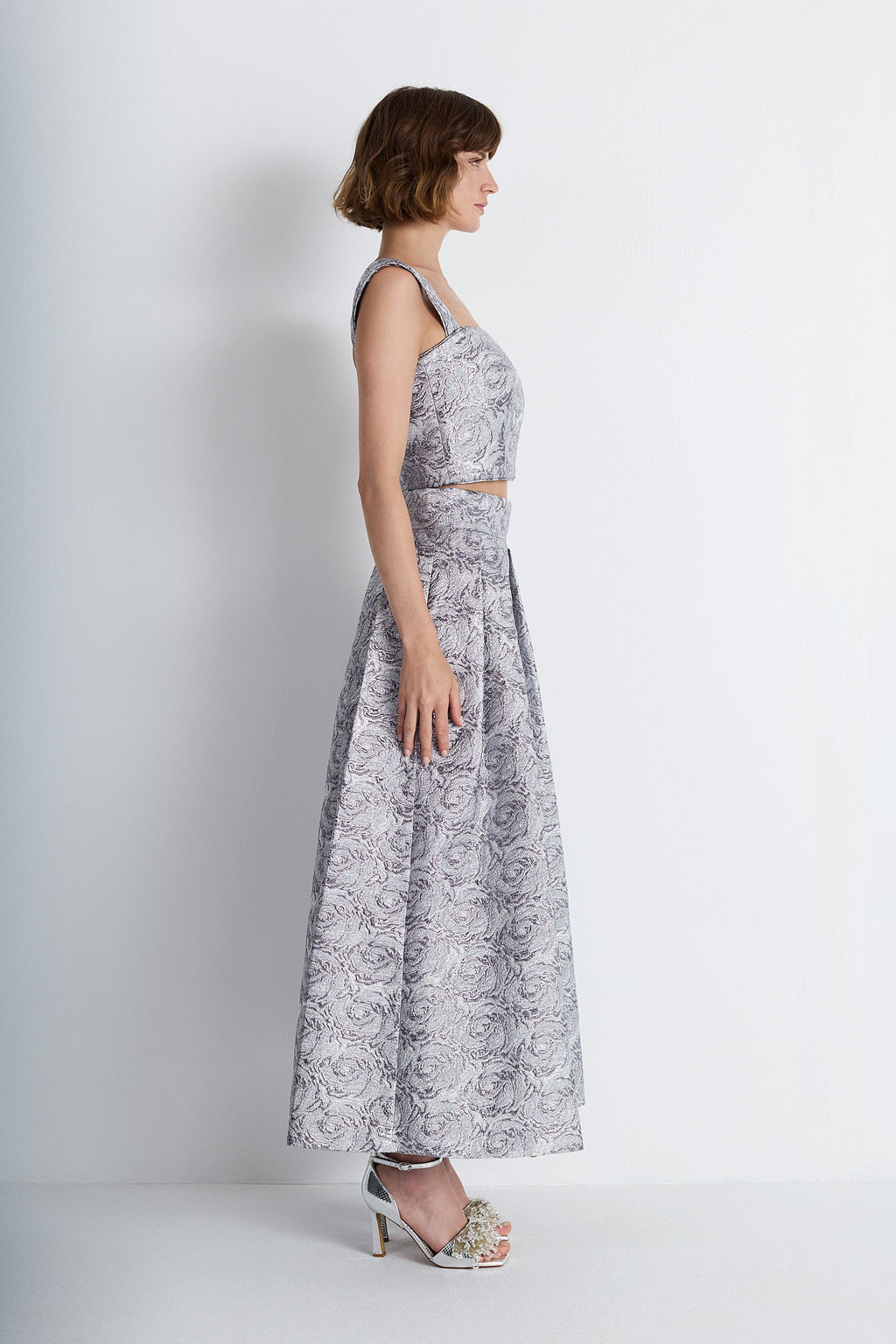 Nean Silver Brocade Cropped Top Dark Silver