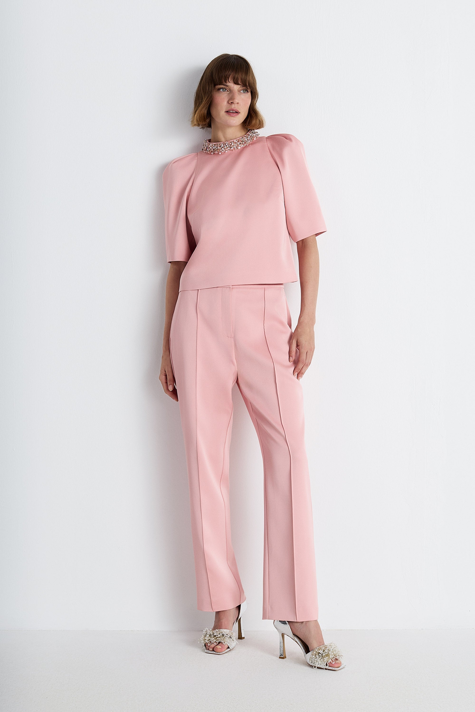 Nean Tailored Straight-Leg Trousers Nude